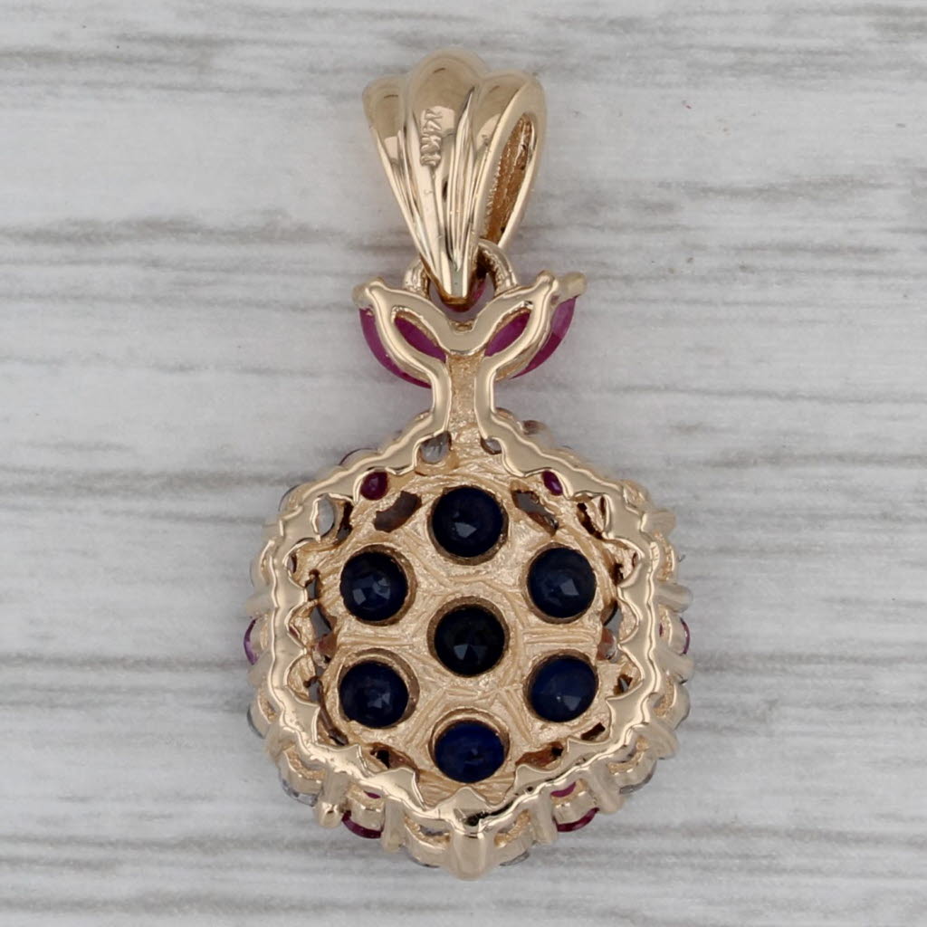 Dark Gray 2.66ctw Blue Sapphire Ruby Sapphire Cluster Pendant 14k Yellow Gold