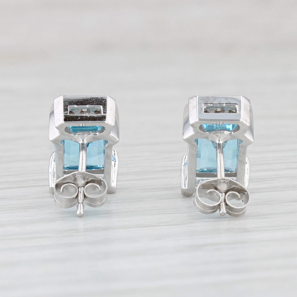 Light Gray 3.51ctw Blue Topaz Diamond Stud Earrings 14k White Gold