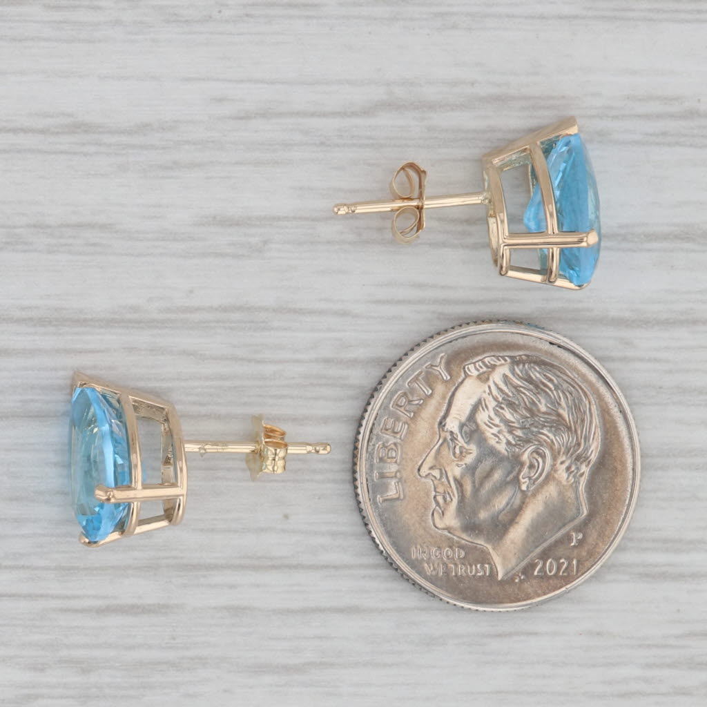 Gray 5ctw Pear Solitaire Blue Topaz Stud Earrings 14k Yellow Gold