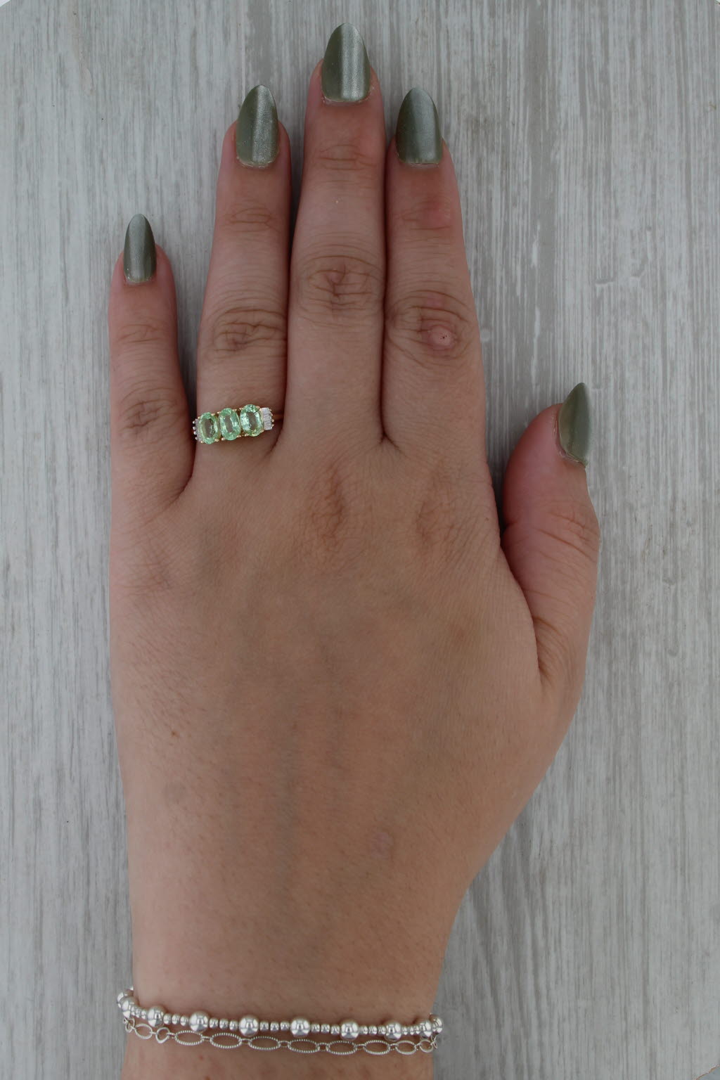 10.38ctw Green Tourmaline Diamond Ring 14k Yellow Gold Oval 3-Stone