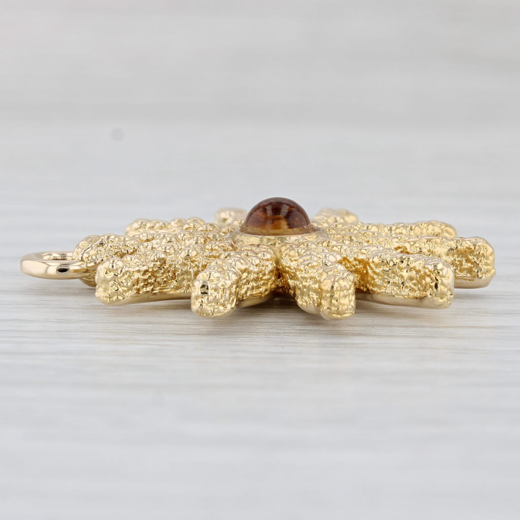 Light Gray Citrine Sun Pendant 18k Yellow Gold Celestial Statement Charm