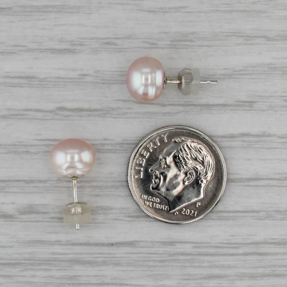 Pink Cultured Pearl Stud Earrings 14k White Gold 8.2mm Round Solitaire Studs