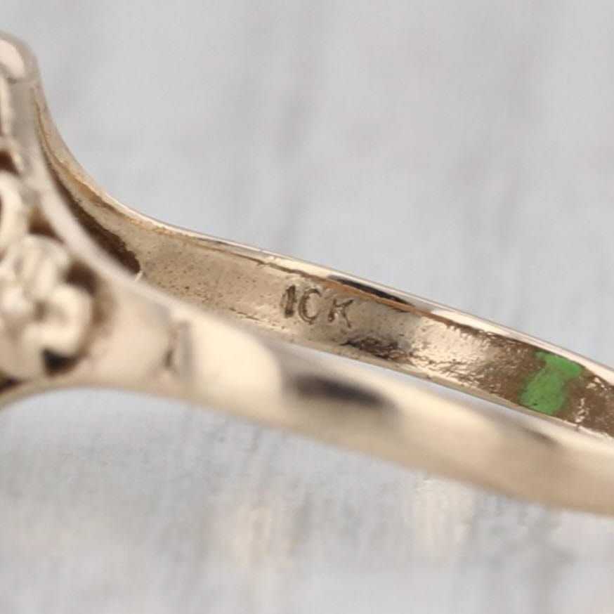 Vintage Green Glass Ring 10k Yellow Gold Size 6.75 Oval Cabochon Solitaire