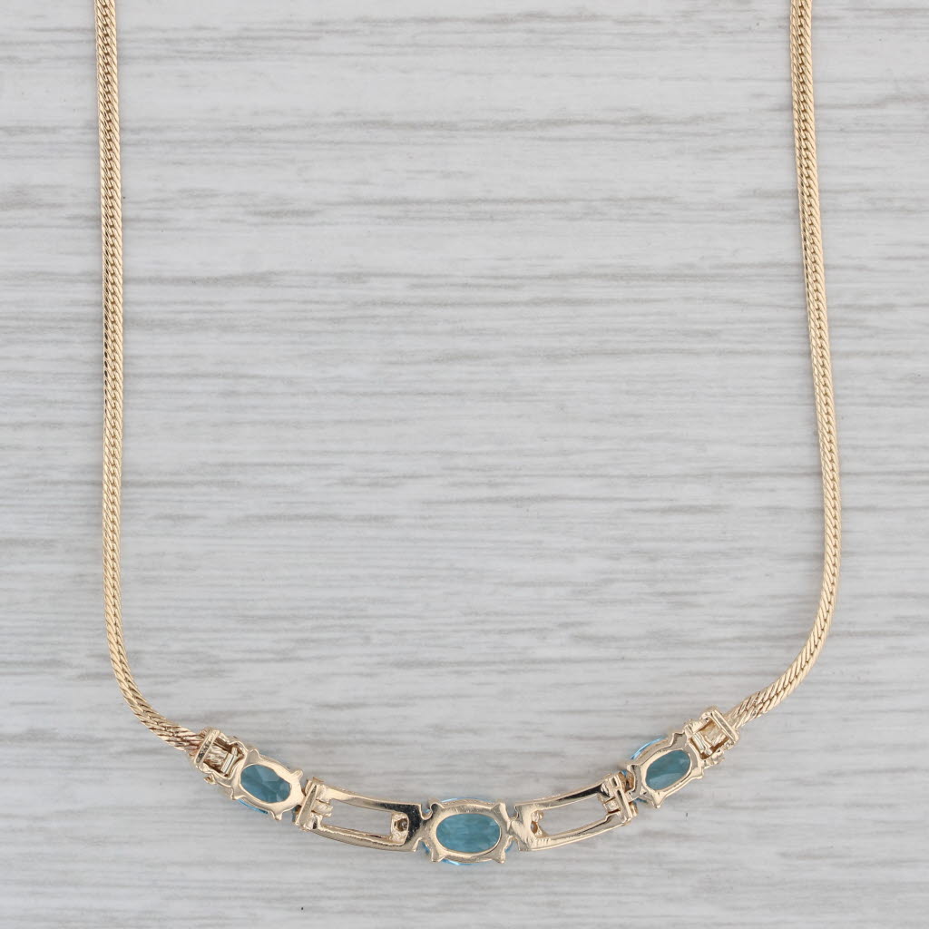 Gray 2.11ctw Blue Topaz Diamond Necklace 14k Yellow Gold Herringbone Chain 16"
