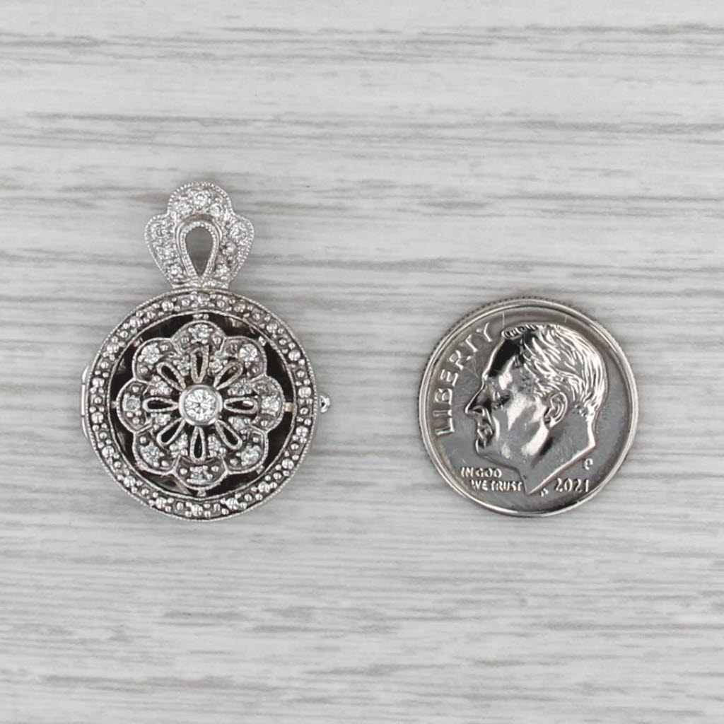 0.28ctw Diamond Flower Diffuser Locket Pendant 14k Gold for Scent Perfume Oil