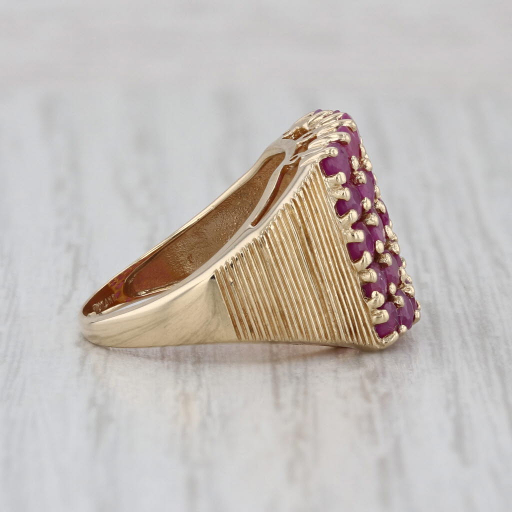 2.70ctw 5 Row Checkerboard Ruby Cluster Ring 14k Yellow Gold Size 6