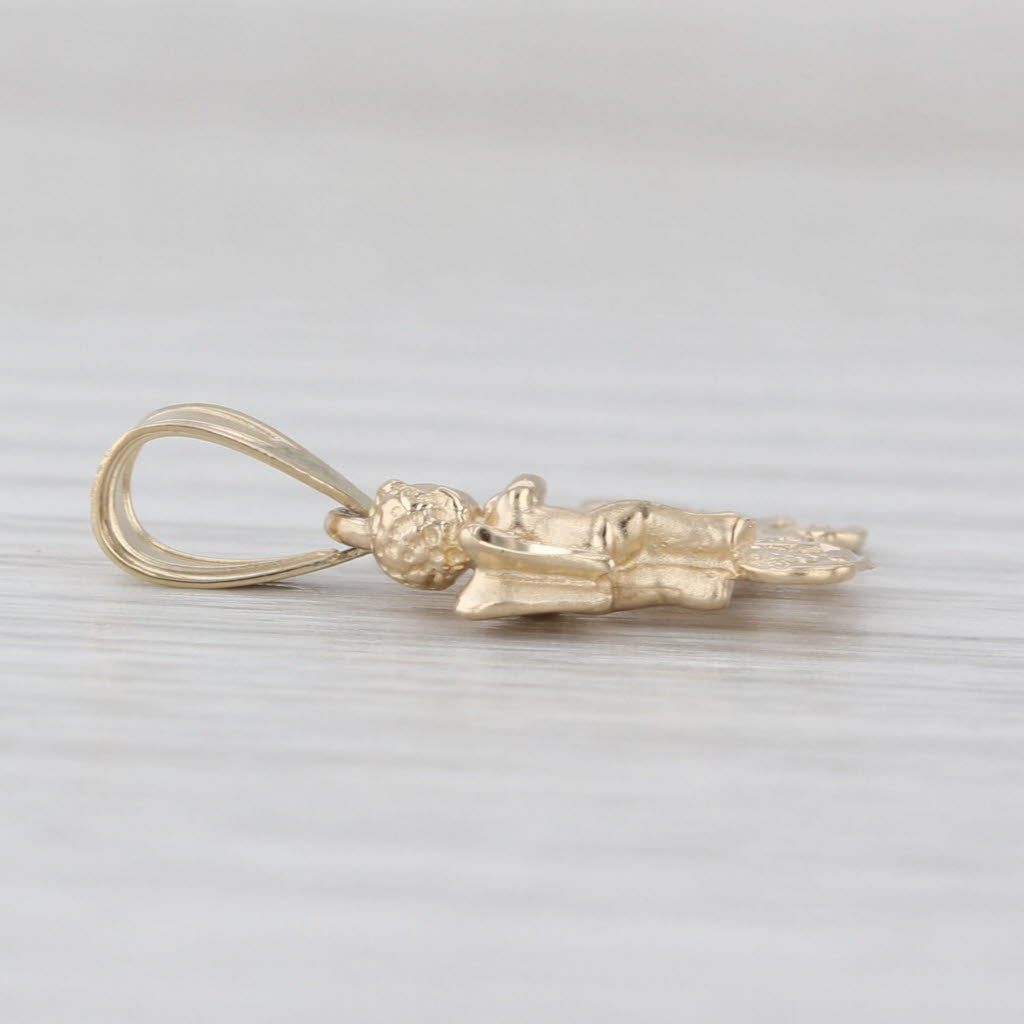 "Mom" Cherub Angel Heart Pendant 14k Yellow Gold Gift for Mom