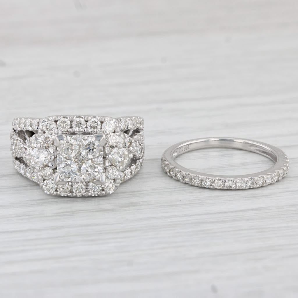Light Gray 2.52ctw Diamond Halo Engagement Ring Wedding Band Bridal Set 10k White Gold Sz 6