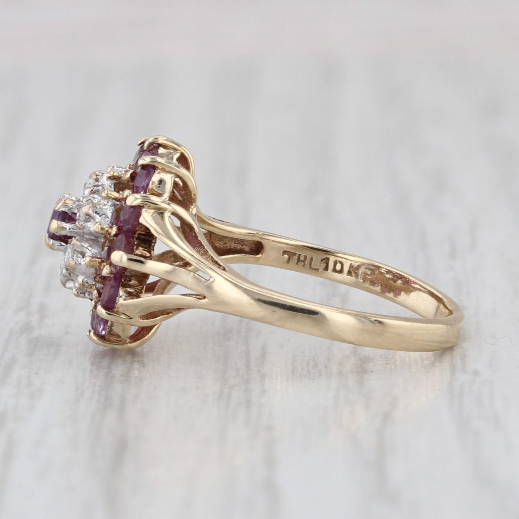 0.95ctw Ruby Sapphire Diamond Cluster Flower Ring 10k Yellow Gold Size 5.25