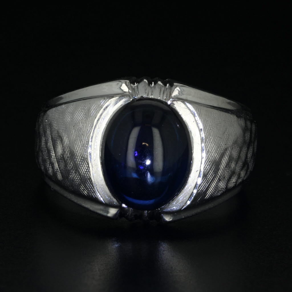 Black Lab Created Sapphire Cabochon Ring 14k White Gold Size 7