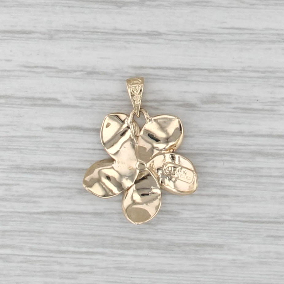 Plumeria Flower Pendant 14k Yellow Gold Brushed Floral Drop