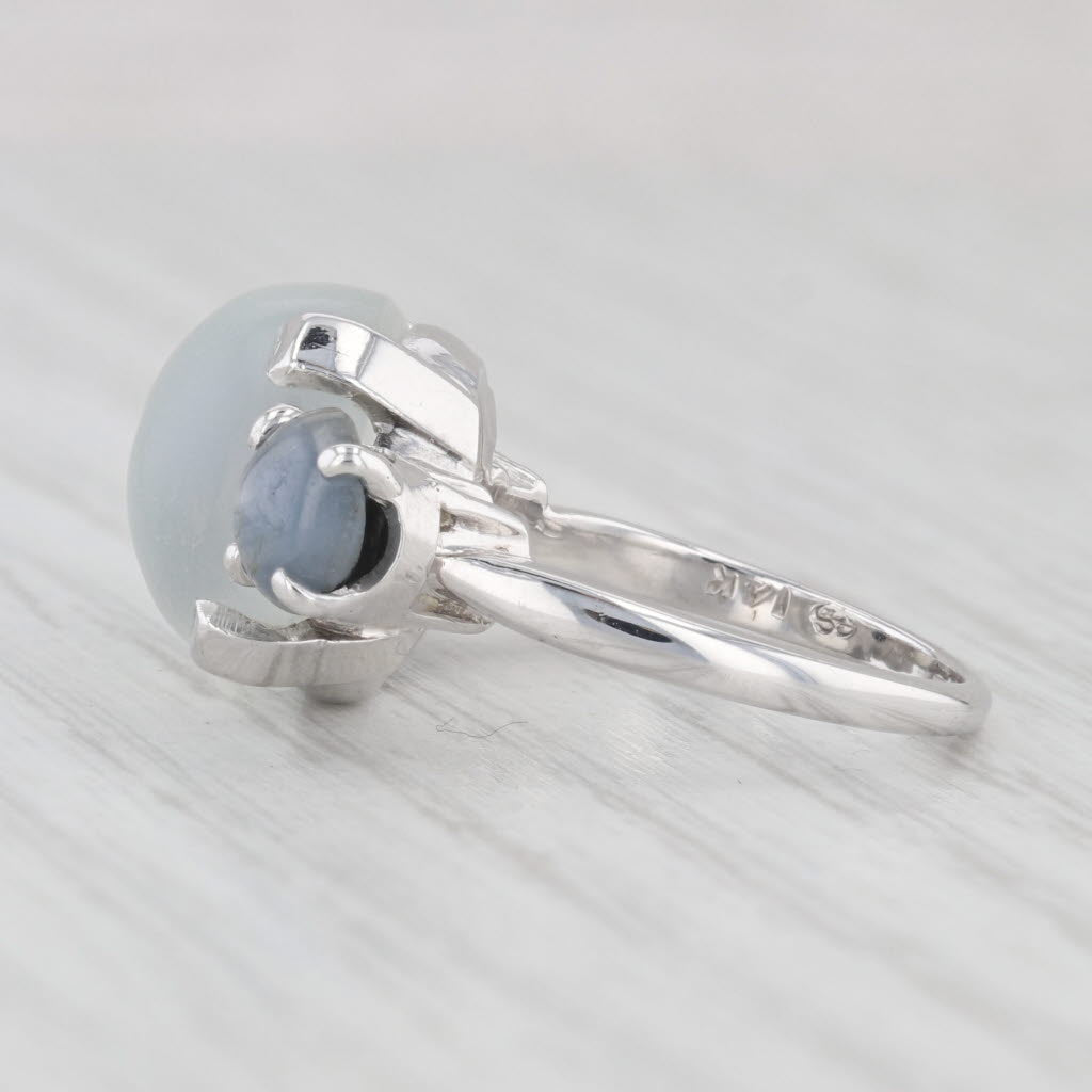 Light Gray Vintage Moonstone Gray Blue Star Sapphire Ring 14k White Gold Size 6.25