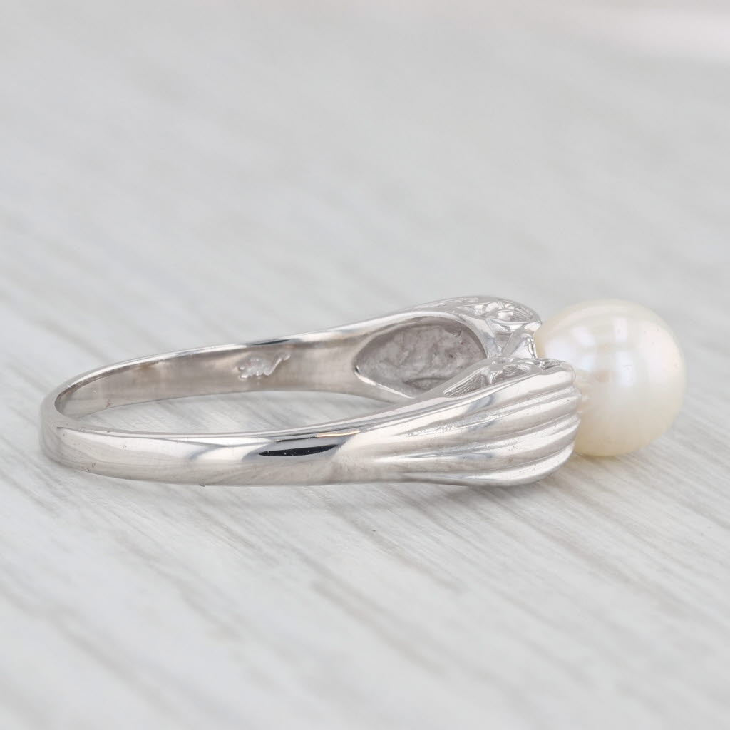 Light Gray Cultured Pearl Solitaire Ring 10k White Gold Size 7.75 Michael Anthony