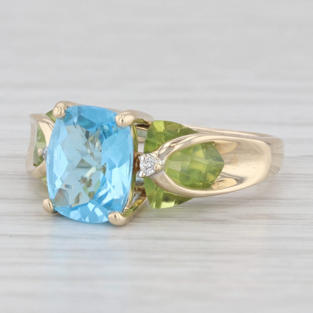Light Gray 6.02ctw Blue Topaz Peridot Diamond Ring 14k Yellow Gold Size 7 Cathedral