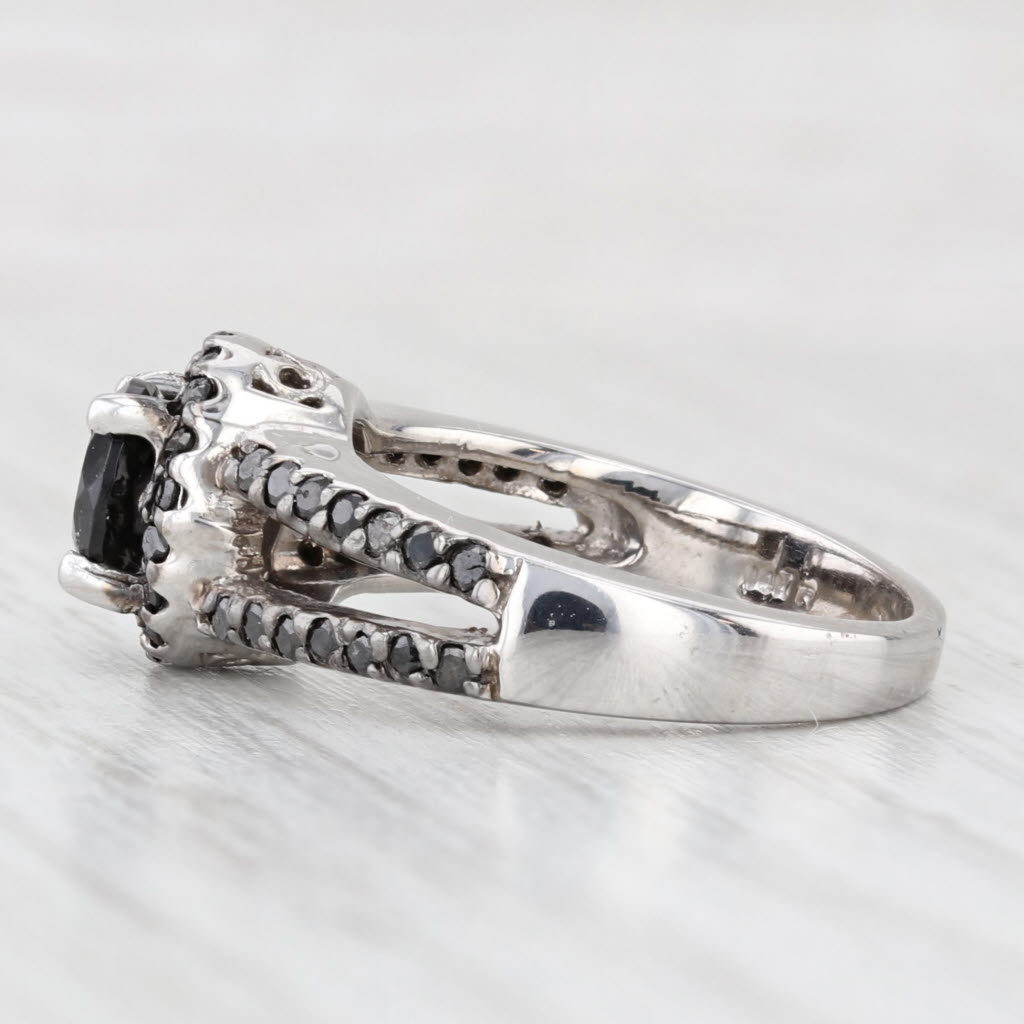 Light Gray Black Cubic Zirconia Halo Ring 10k White Gold Size 5.75 Gothic Engagement