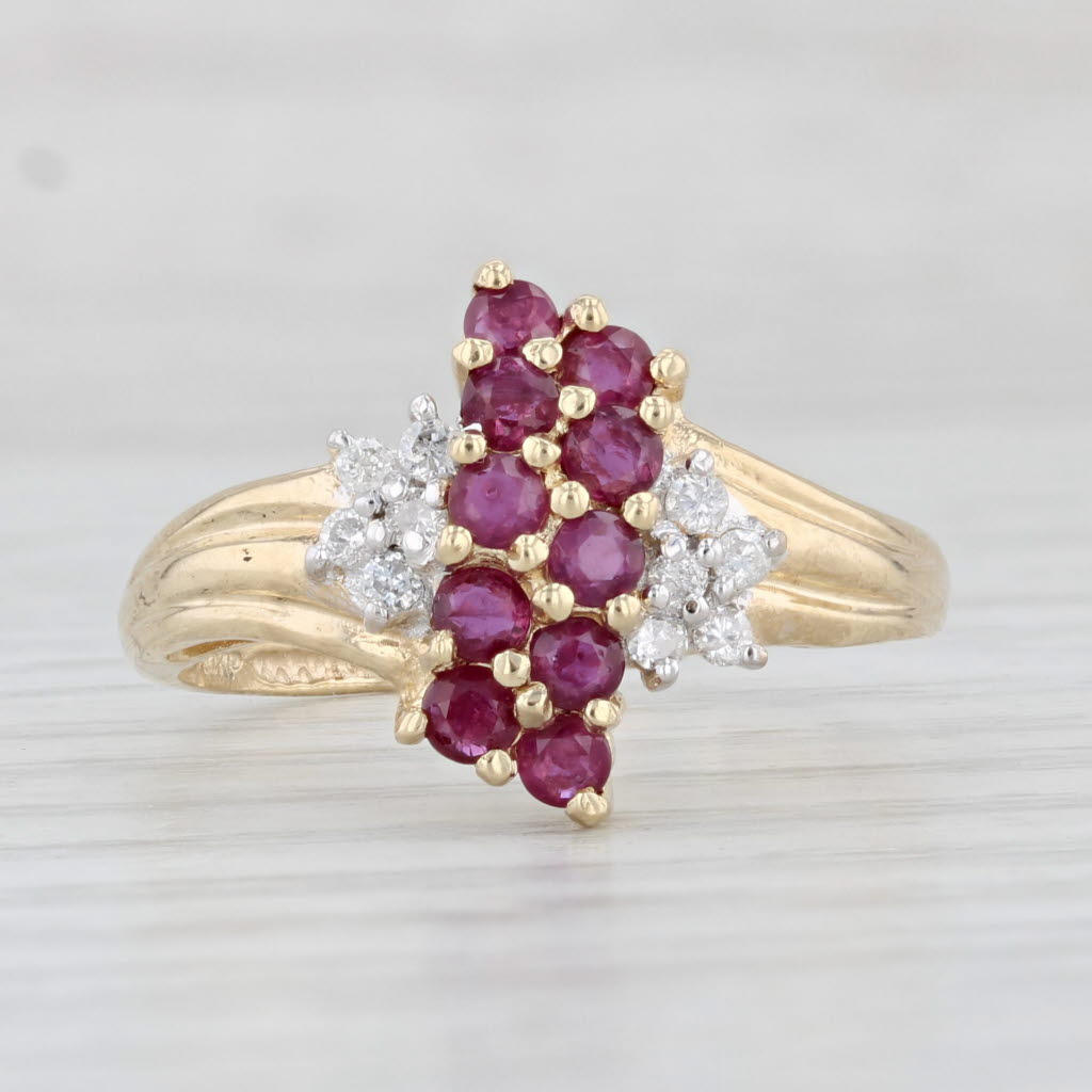 Light Gray 0.82ctw Ruby Diamond Cluster Ring 10k Yellow Gold Size 9