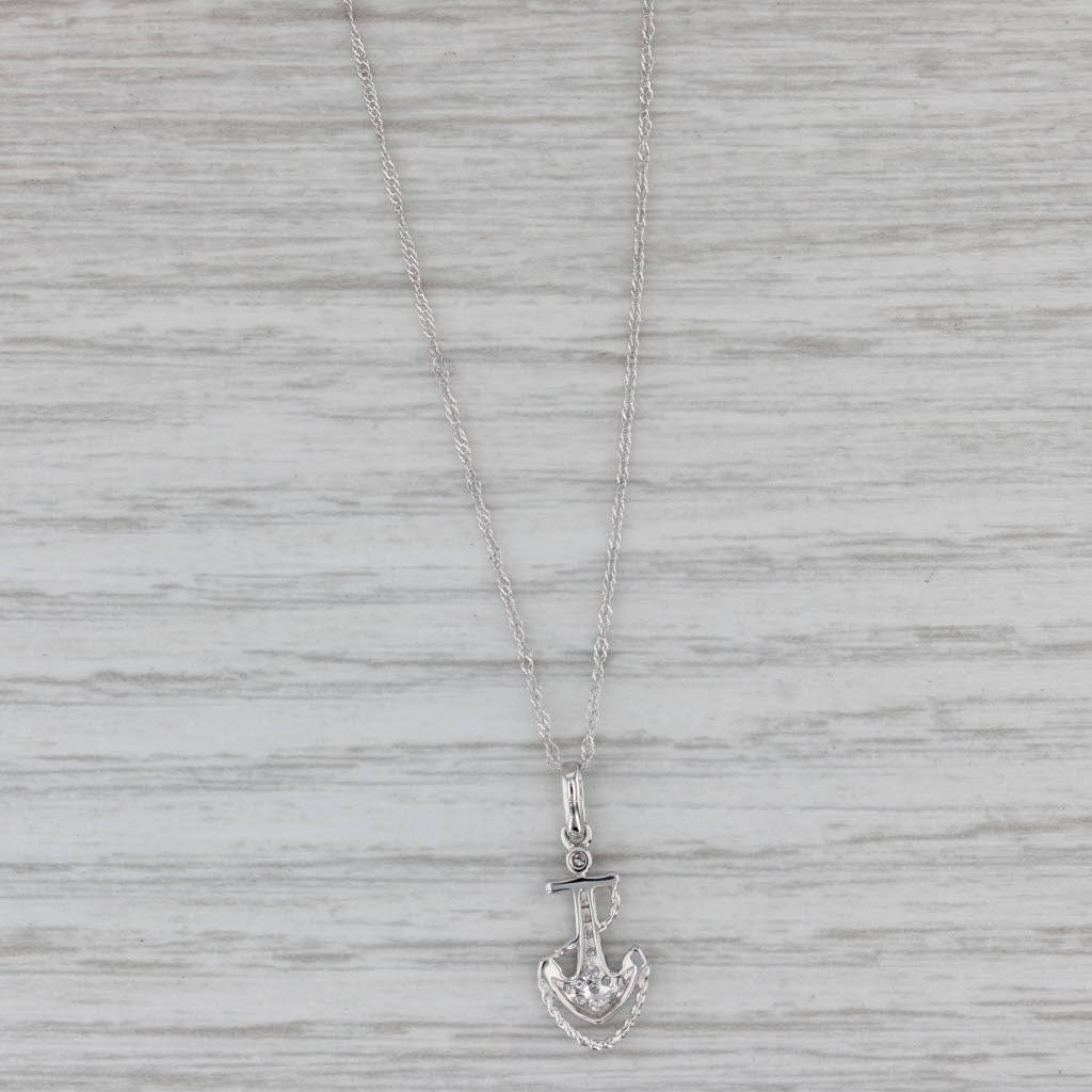 Gray New Diamond Anchor Pendant Necklace 14k White Gold 18" Singapore Chain