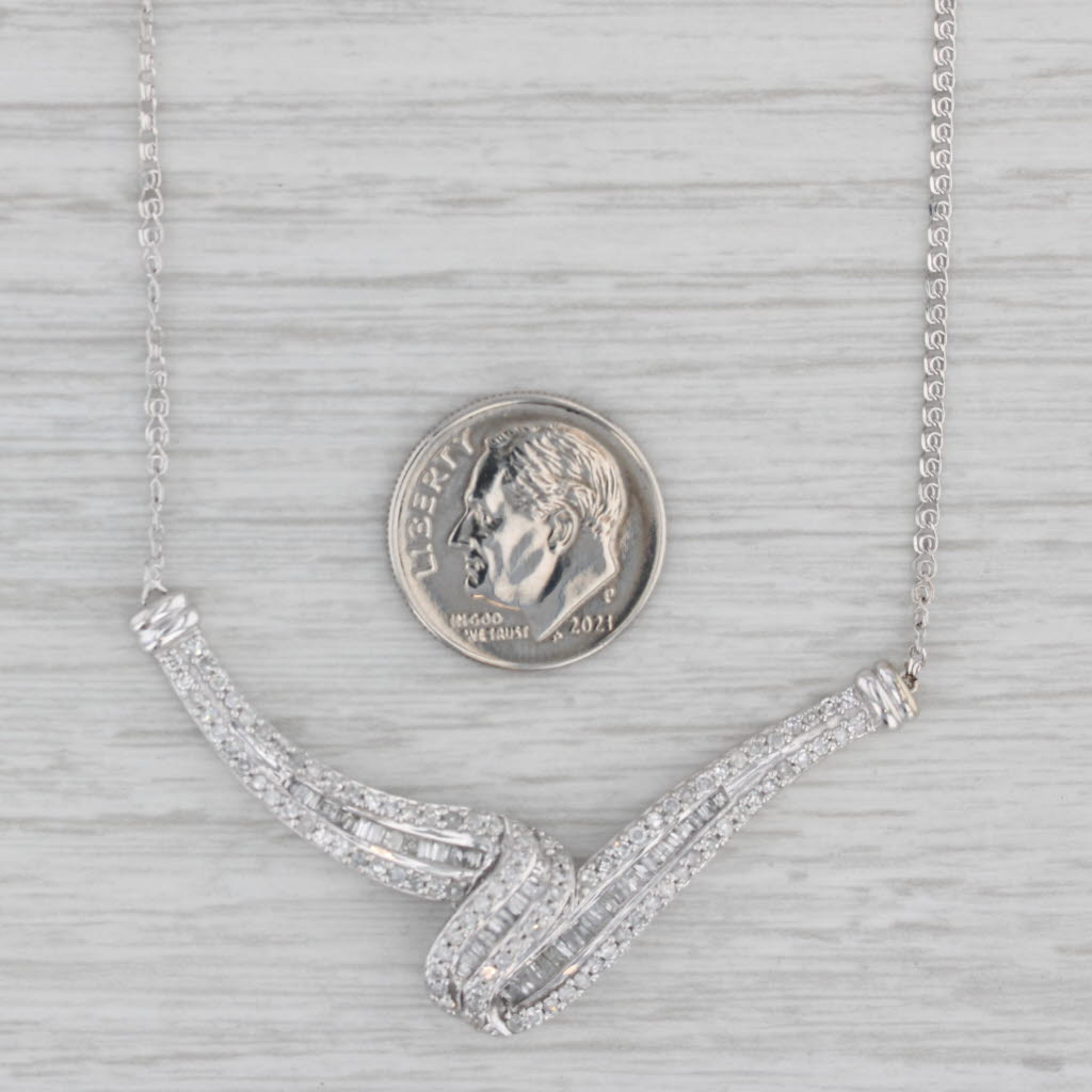 Gray 0.86ctw Diamond V Necklace 10k White Gold 18.5" Curb Chain