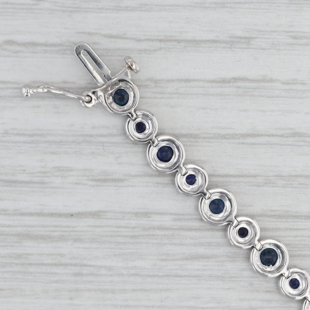 Gray New 6.22ctw Sapphire Diamond Halos Tennis Bracelet 14k White Gold 7.25" 5.6mm
