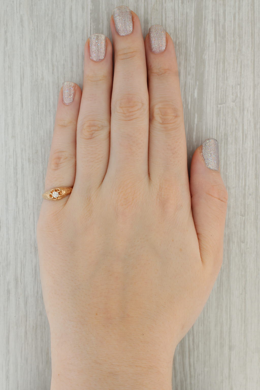 Dark Gray Antique Diamond Solitaire Ring 14k Yellow Gold Size 7 Etched Band