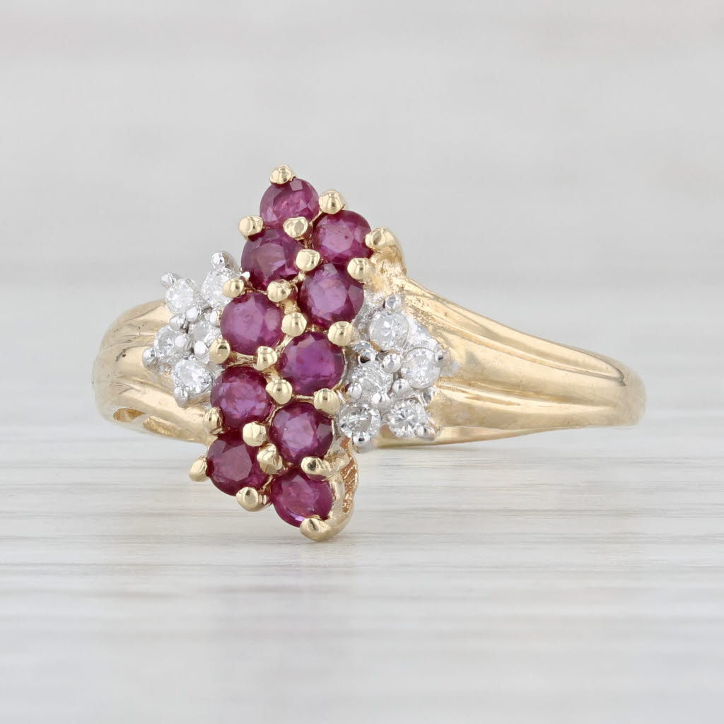 Light Gray 0.82ctw Ruby Diamond Cluster Ring 10k Yellow Gold Size 9
