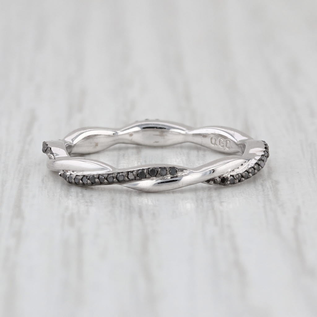 New Woven Black Diamond Eternity Ring Sterling Silver Band Stackable Size 7