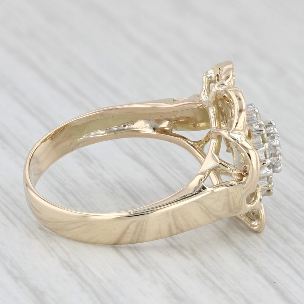 Light Gray 0.67ctw Diamond Cluster Flower Ring 14k Yellow Gold Size 7.75