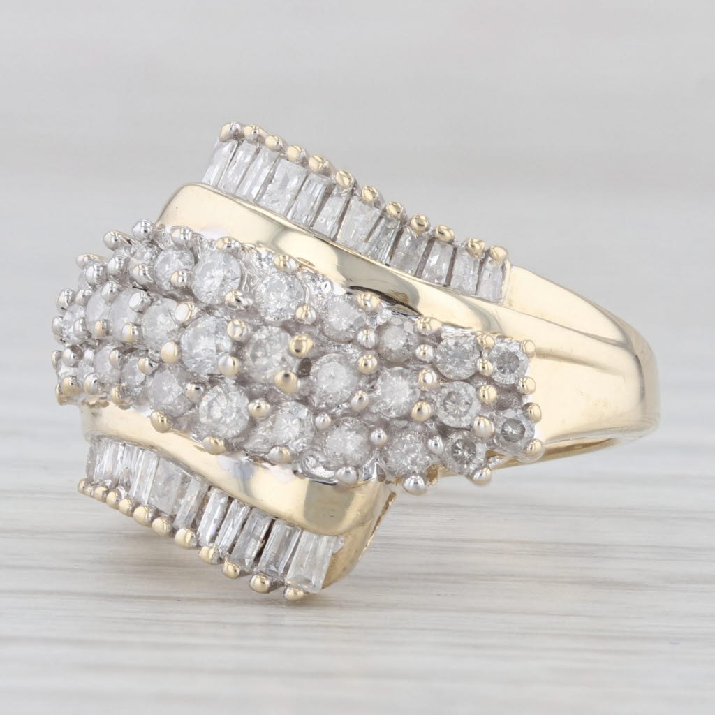 Light Gray 0.70ctw Diamond Bypass Cluster Cocktail Ring 10k Yellow Gold Size 5.75