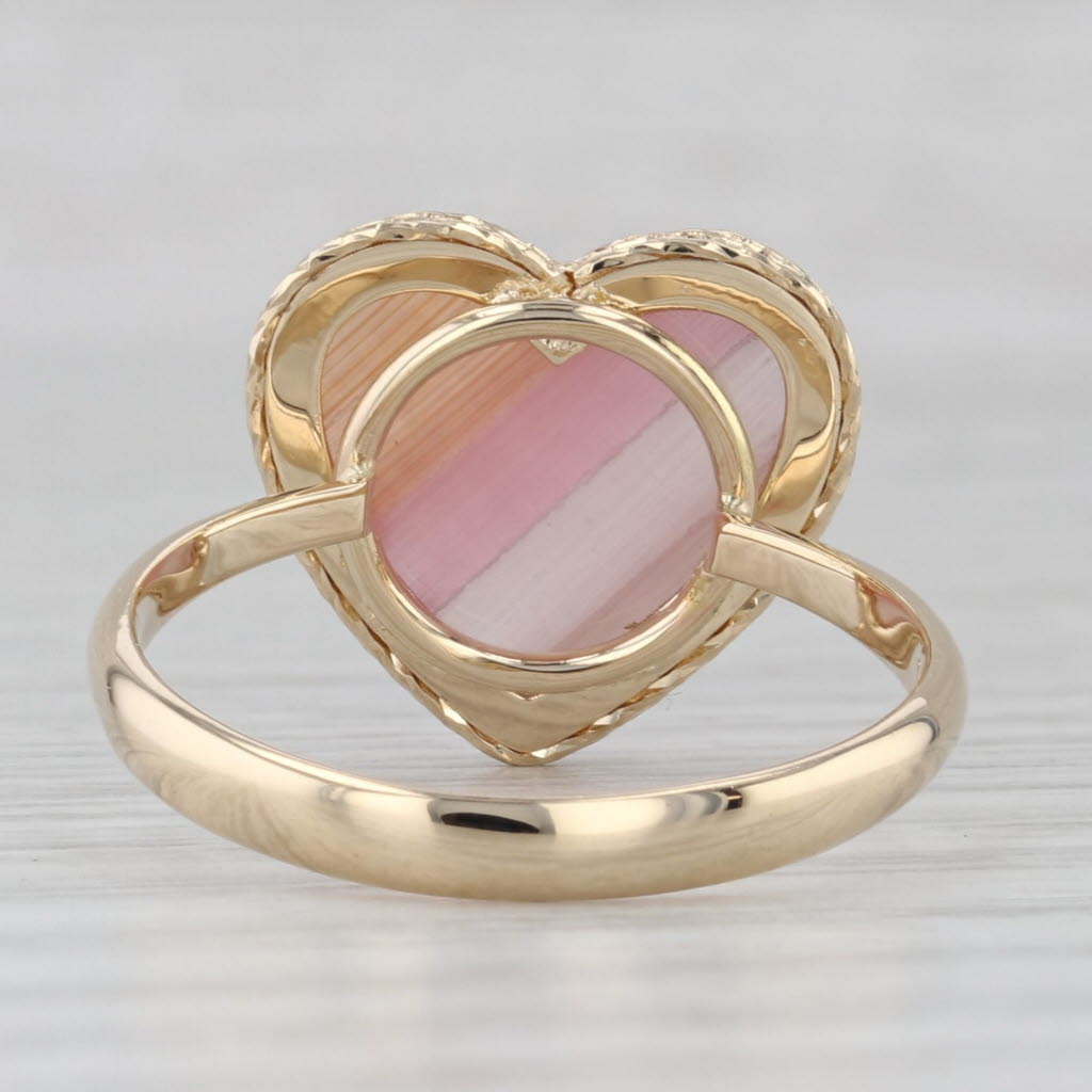Gray Pink Glass Cabochon Heart Ring 14k Yellow Gold Size 8