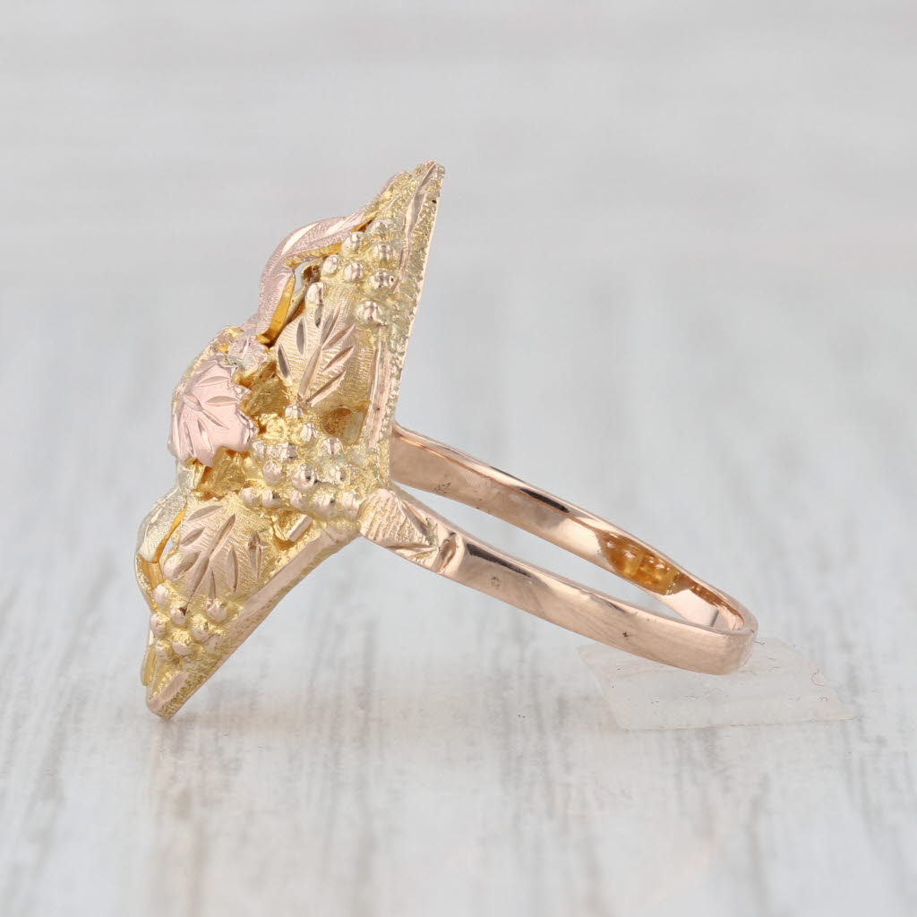 Black Hills Gold Tri-Toned Leaf Ring 10k Yellow Rose Green Gold Size 7.25