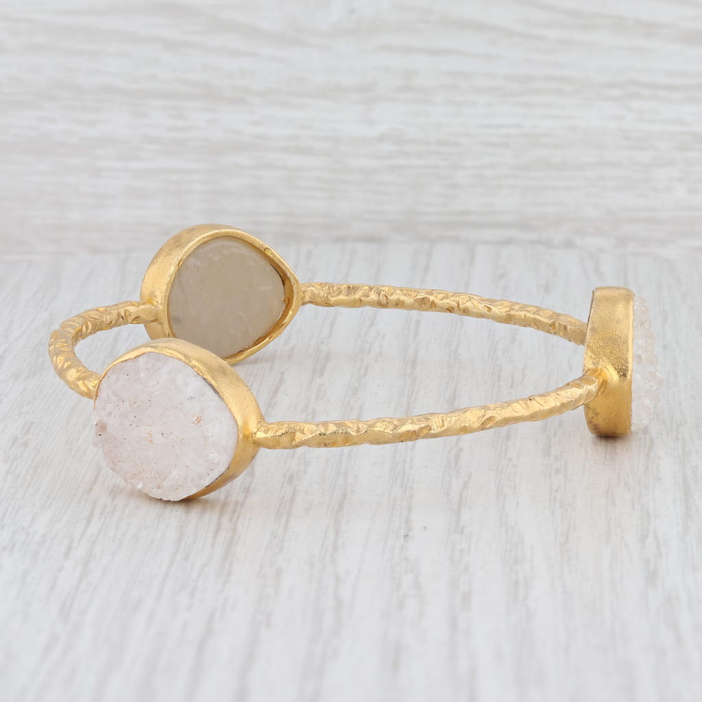 New Nina Nguyen White Druzy Bamboo Bangle Bracelet Sterling Silver 22k Vermeil