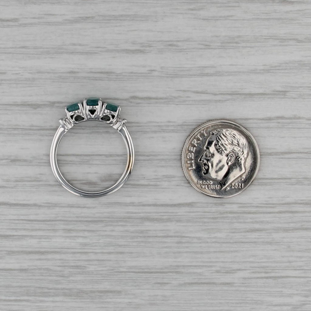 1.69ctw Teal Blue Topaz 3-Stone Ring 10k White Gold Size 5.25 Diamond Accents