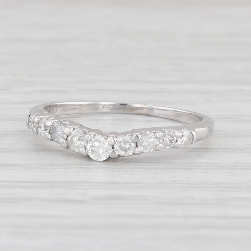 Light Gray 0.45ctw Contoured Diamond Wedding Band 14k White Gold Size 6.25 Stackable Ring