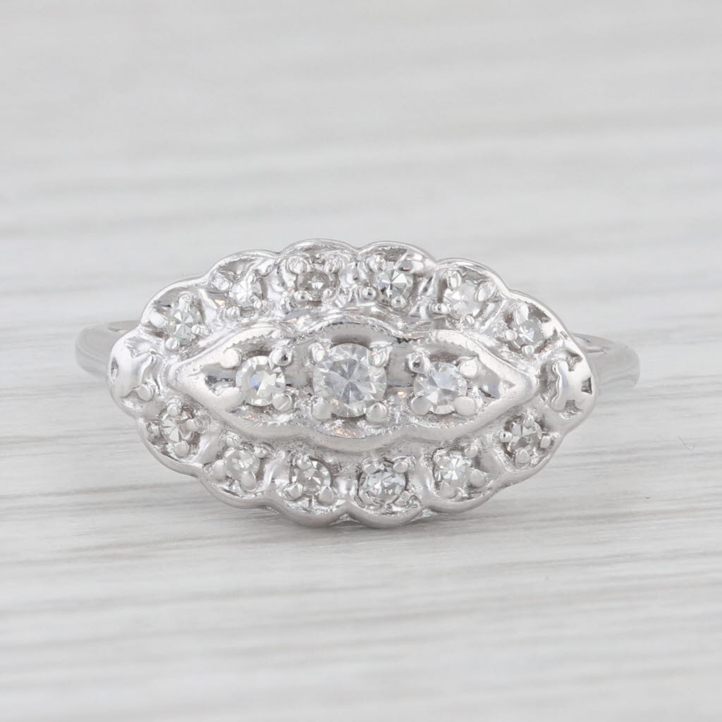 Light Gray 0.15ctw Diamond Princess Ring 14k White Gold Size 6.25 Vintage