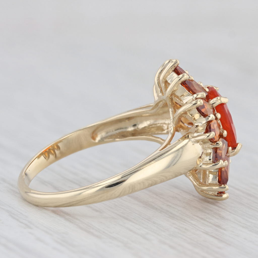 Light Gray 4.20ctw Mexican Fire Opal Orange Spessartite Garnet Halo Flower Ring 14k Gold