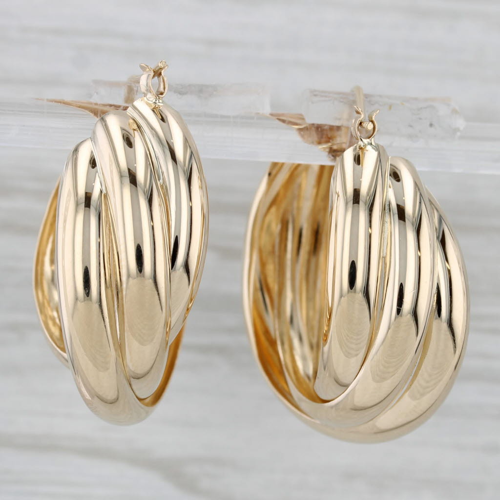 Gray Layered Hoop Earrings 14k Yellow Gold Snap Top Round Hoops