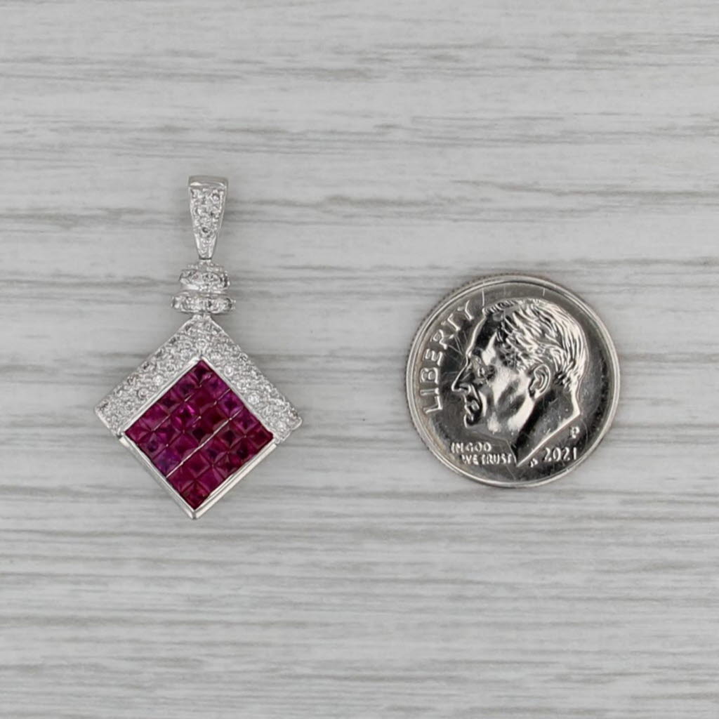 2.16ctw Diamond Sapphire Ruby Pendant 18k White Gold Drop