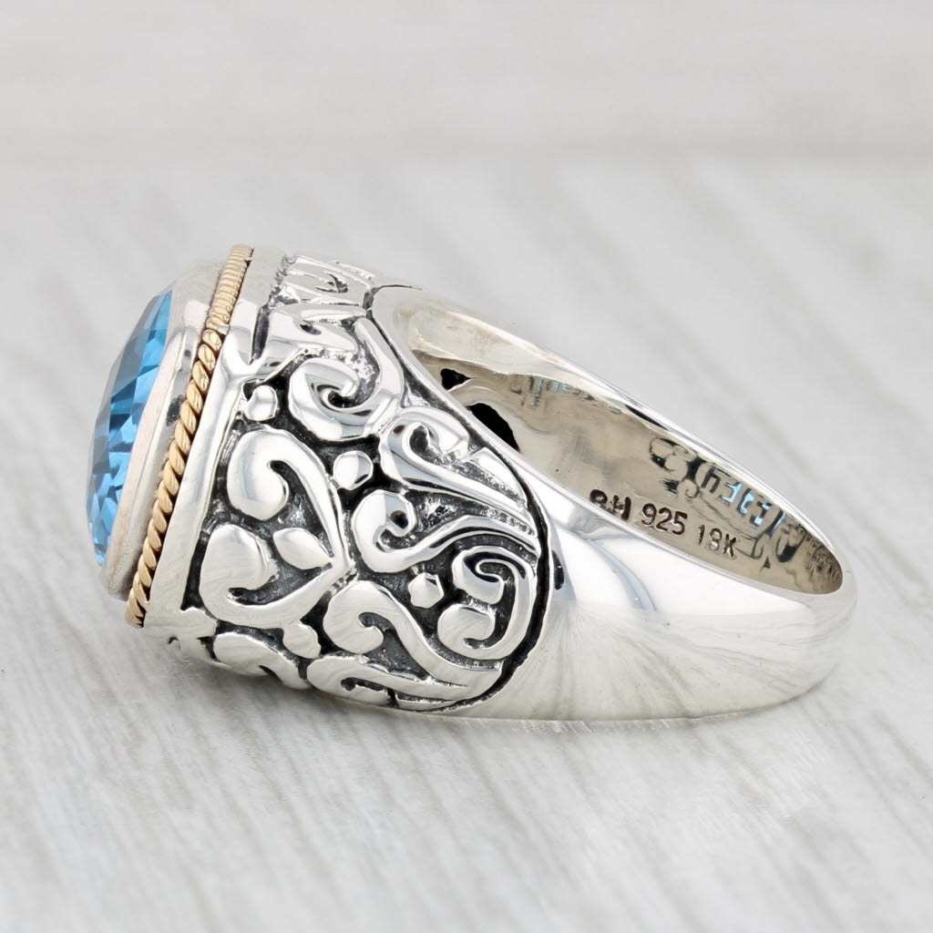 Light Gray Effy 8.75ct Blue Topaz Ring Sterling Silver 18k Gold Size 7 Ornate Solitaire
