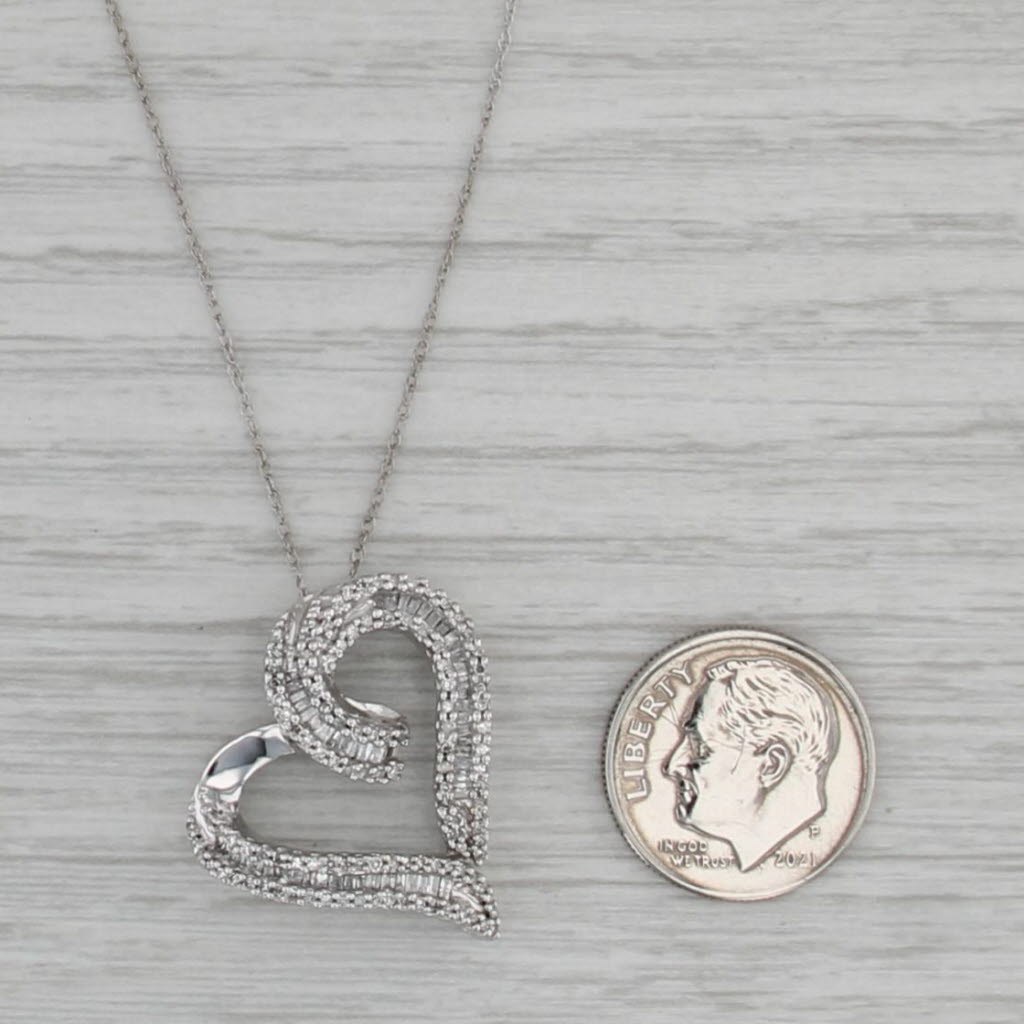 0.42ctw Diamond Heart Pendant Necklace 10k White Gold 18.5" Rope Chain
