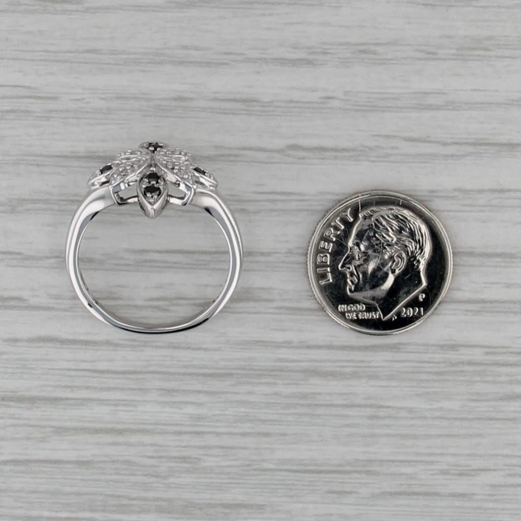 0.20ctw Black White Diamond Flower Ring 10k White Gold Size 8.25