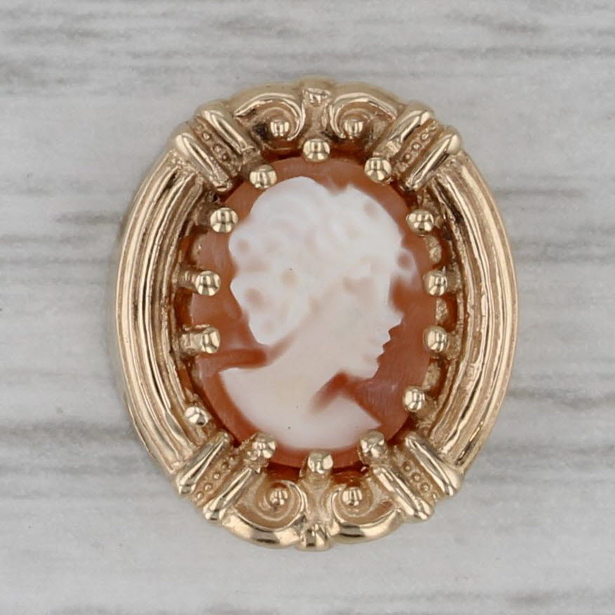 Dark Gray Vintage Carved Shell Cameo Slide Bracelet Charm 14k Yellow Gold