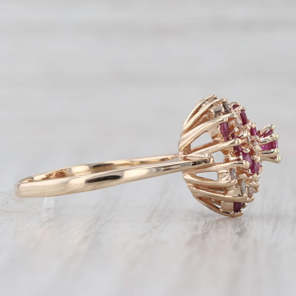 1.28ctw Ruby Diamond Swirl Cluster Ring 14k Yellow Gold Size 10