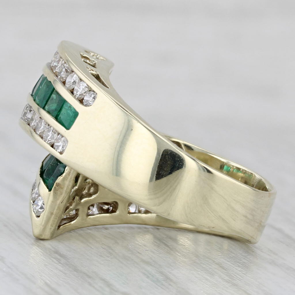 Gray 2.39ctw Emerald Diamond Bypass Cocktail Ring 14k Yellow Gold Size 6