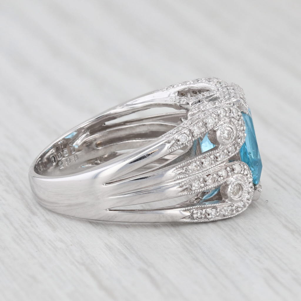 Light Gray 3.29ctw Blue Topaz Diamond Cocktail Ring 18k White Gold Size 7.5