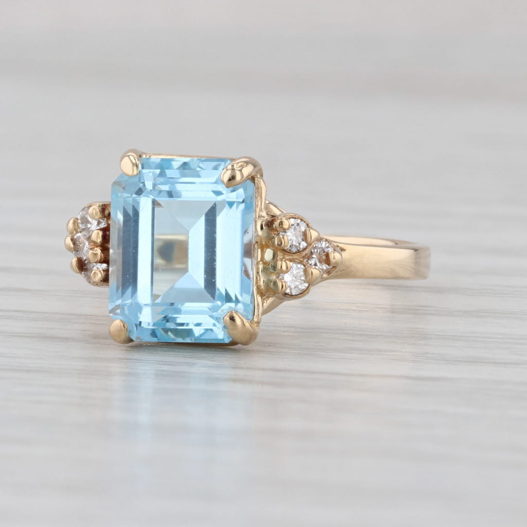 4.50ctw Emerald Cut Blue Topaz Diamond Ring 14k Yellow Gold Size 8