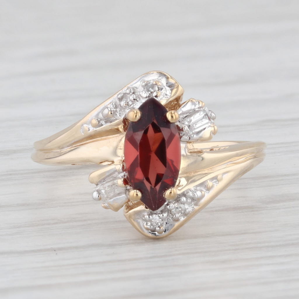Light Gray 0.76ctw Garnet Marquise Diamond 10k Yellow Gold Size 4.25 Ring