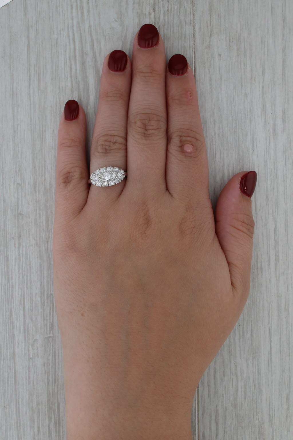 0.65ctw Diamond Cluster Princess Ring 14k White Gold Size 7