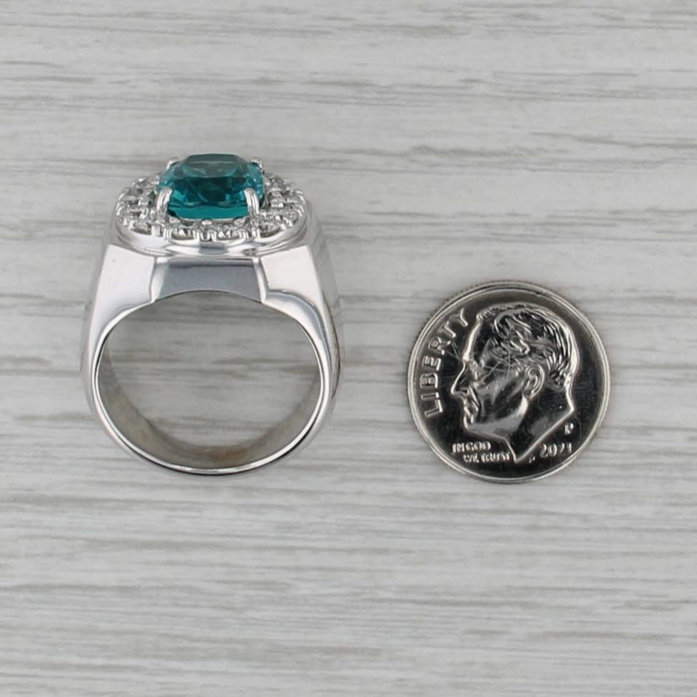 Teal Glass 1.26ctw Diamond Halo Ring 14k White Gold Size 8.25