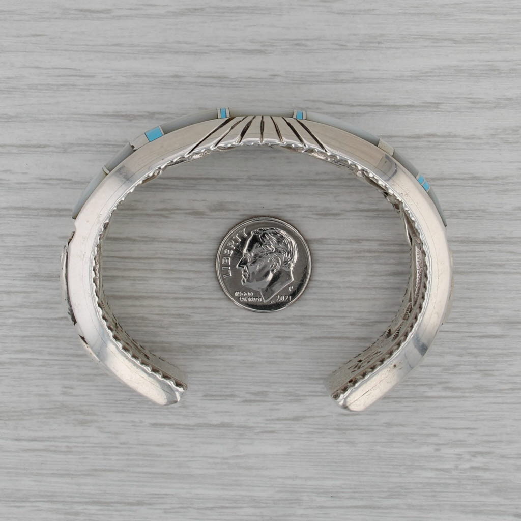 Chris Billie Stone Mosaic Cuff Bracelet Sterling Silver Navajo Native American