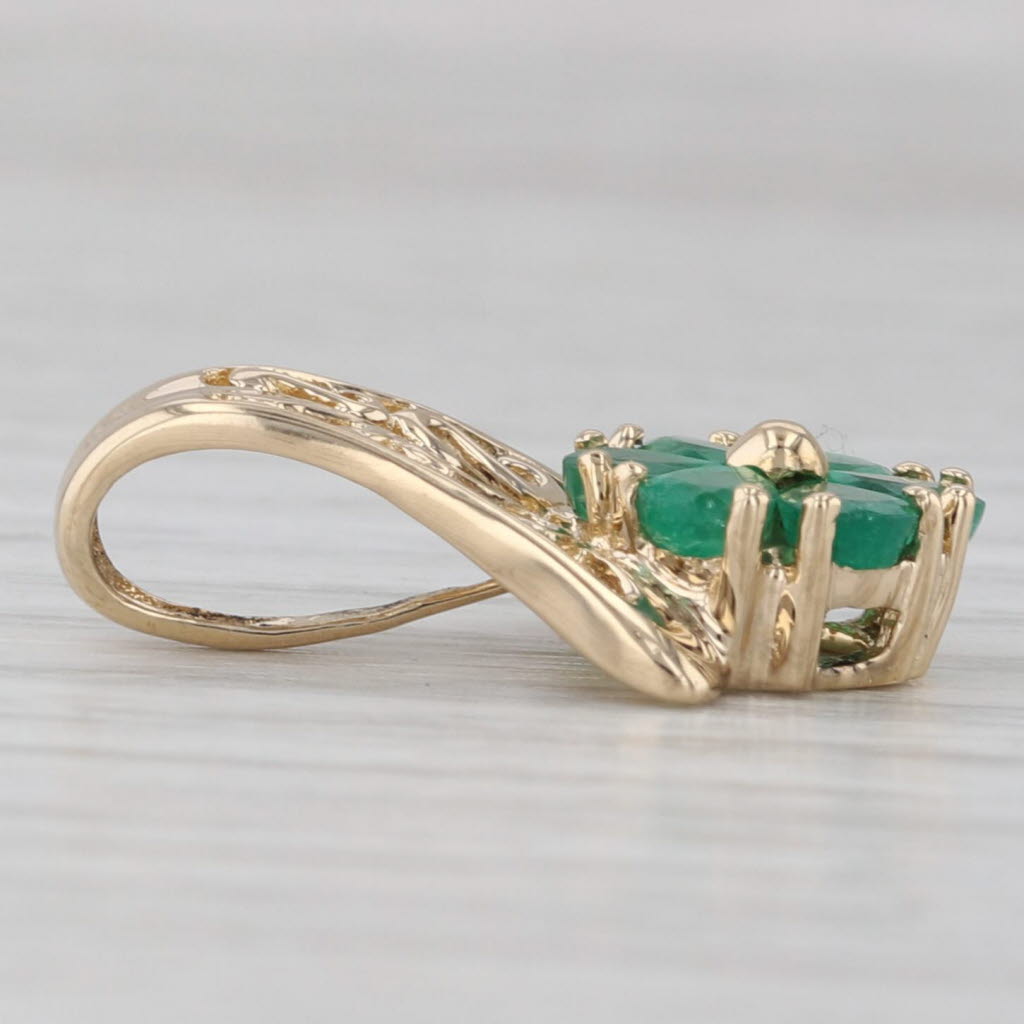 Gray 0.75ctw Emerald Flower Pendant 14k Yellow Gold Openwork